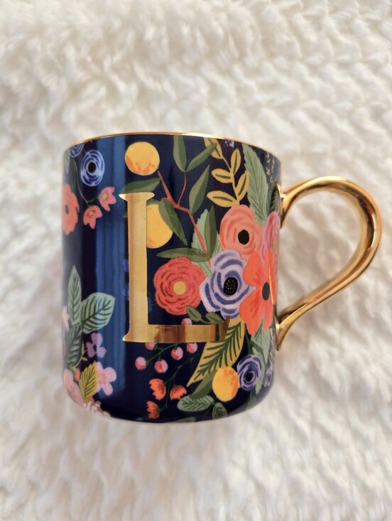 Anthropologie Other - Floral Navy L Mug with Gold Handle, Rifle Paper Co For Anthropologie